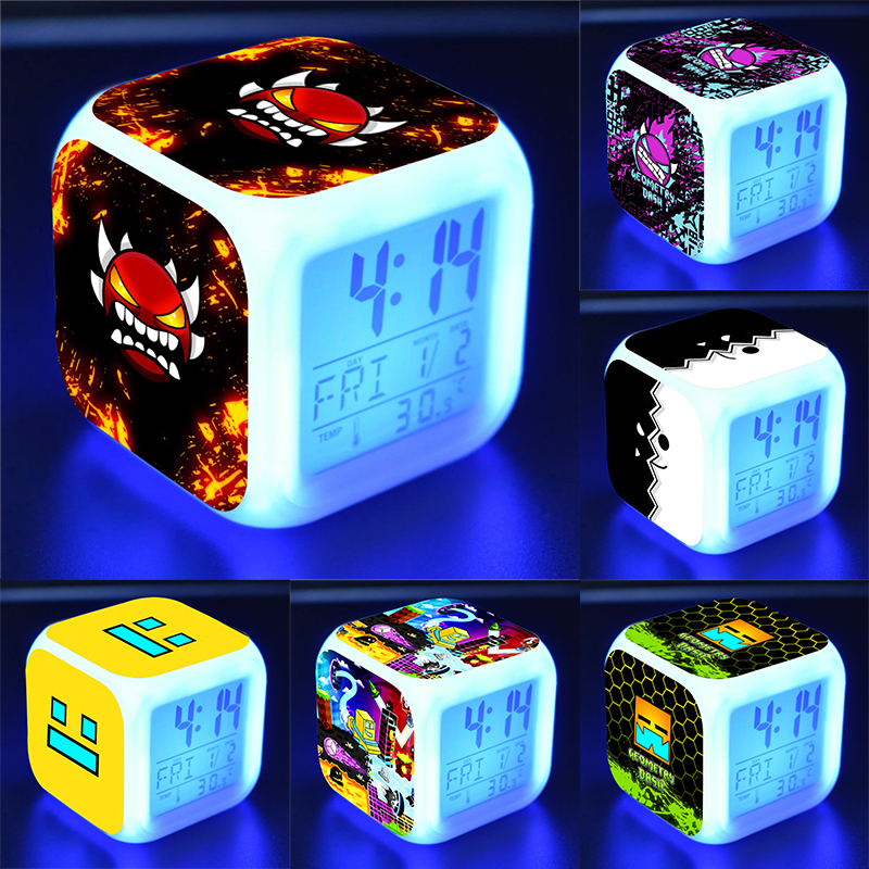 Led Desk Clock - Angry Geometry Dash Alarm Clocks Children