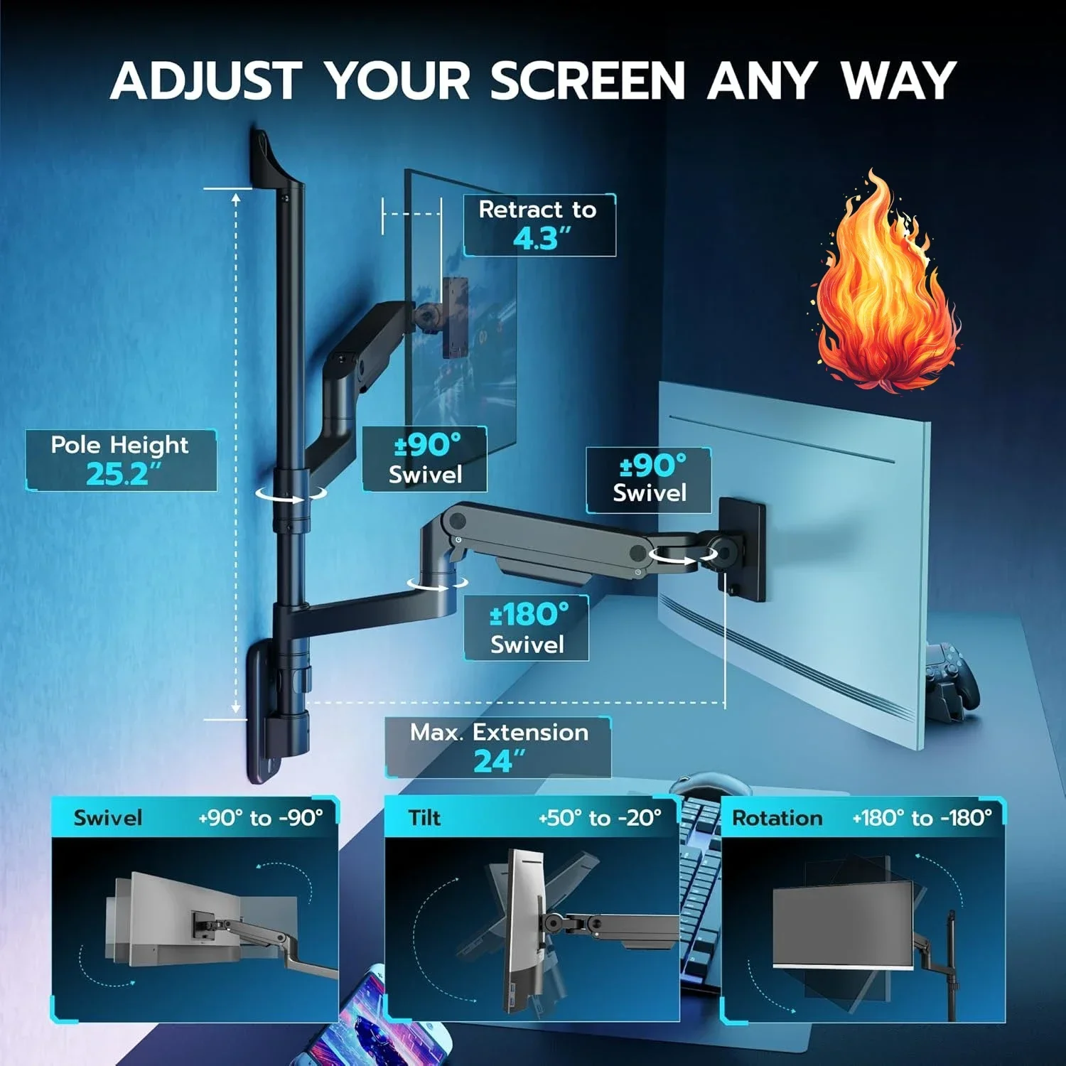 Monitor Arm Dual - Dual Monitor Wall Mount for 17-49