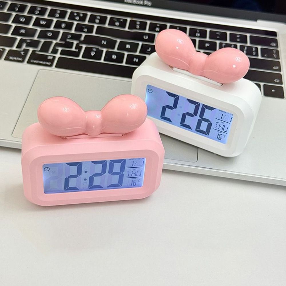 Led Desk Clock - Cute Bowknot LED Digital Clock with