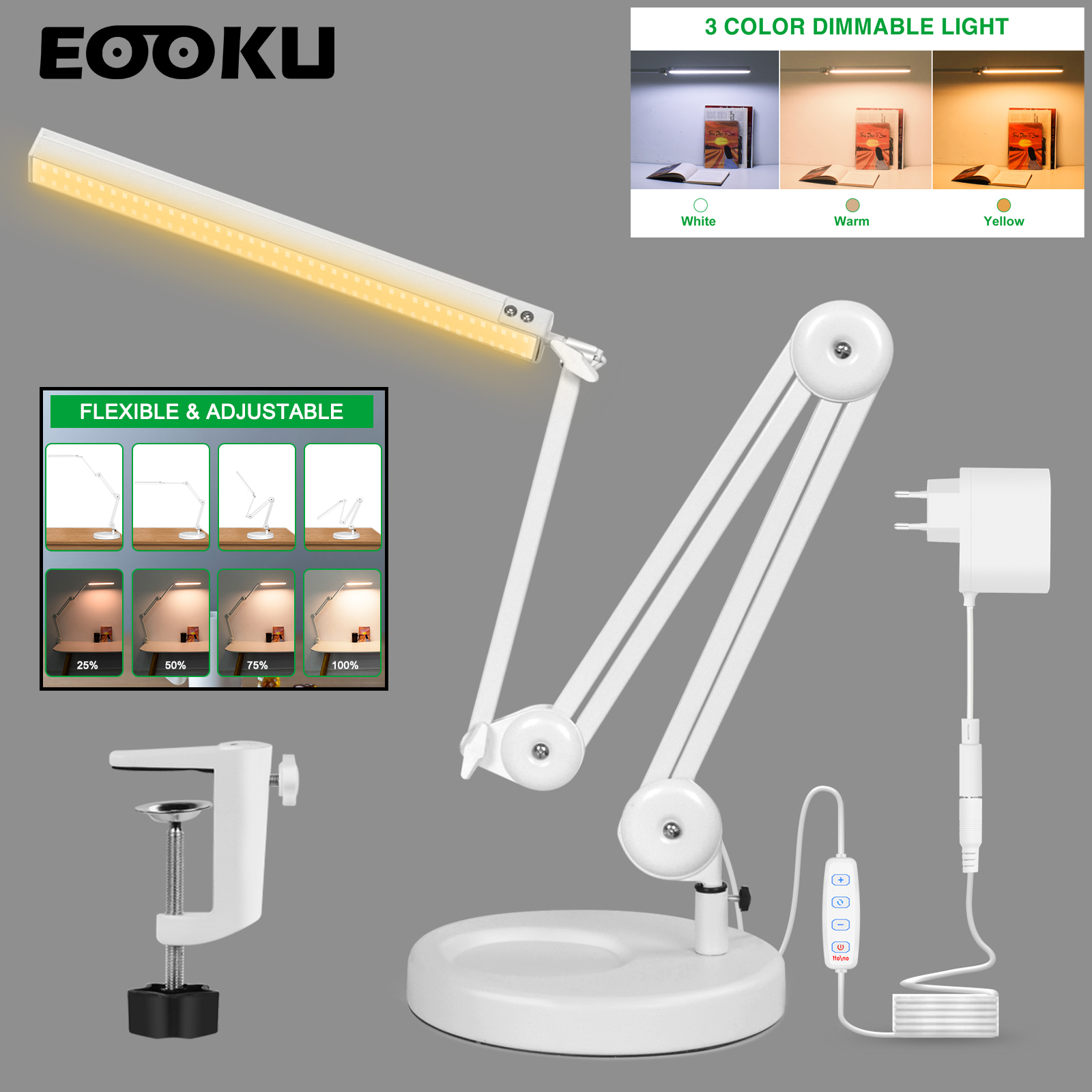 Home Office Work Table - EOOKU EU/US 12V Table Lamp with