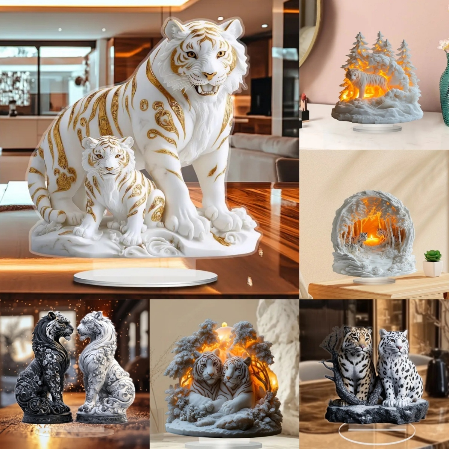 Two Tigers Statue,2D Flat Anim - Home Office Setup ulasan dan harga