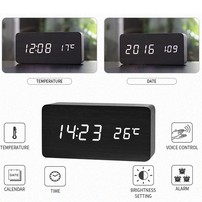 Wooden Digital Alarm Clock, LE - Led Desk Clock ulasan dan harga