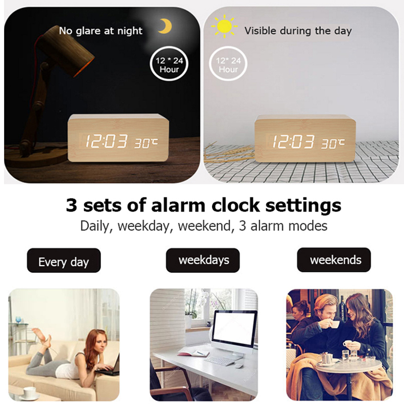 Wooden Digital Alarm Clock, LE - Led Desk Clock ulasan dan harga