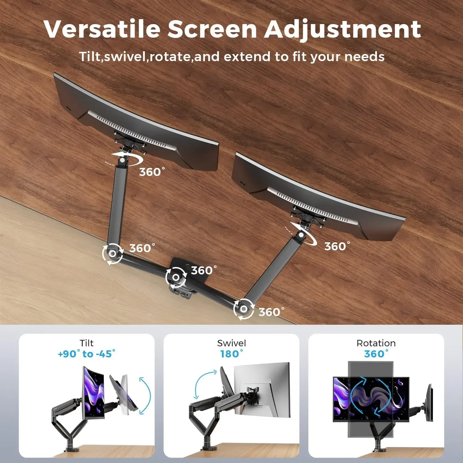 Curved Monitor Mount Dual Moni - Monitor Arm Dual ulasan dan harga