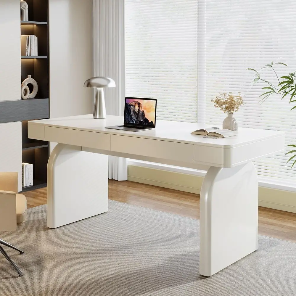 63 Inch Modern White Desk with - Home Office Work Table ulasan dan harga