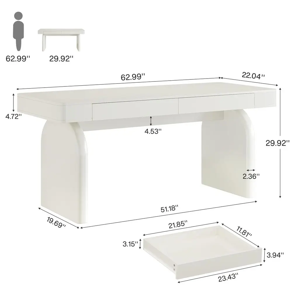 63 Inch Modern White Desk with - Home Office Work Table ulasan dan harga