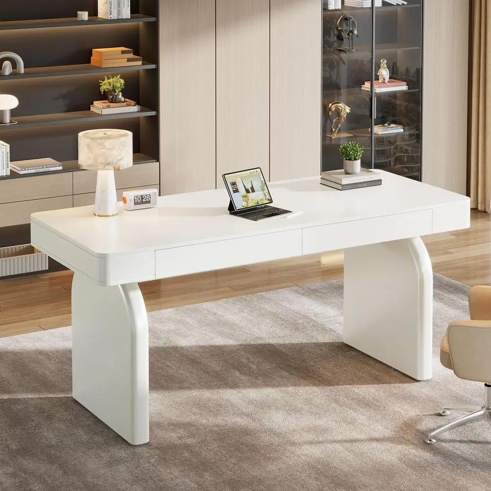 63 Inch Modern White Desk with - Home Office Work Table ulasan dan harga