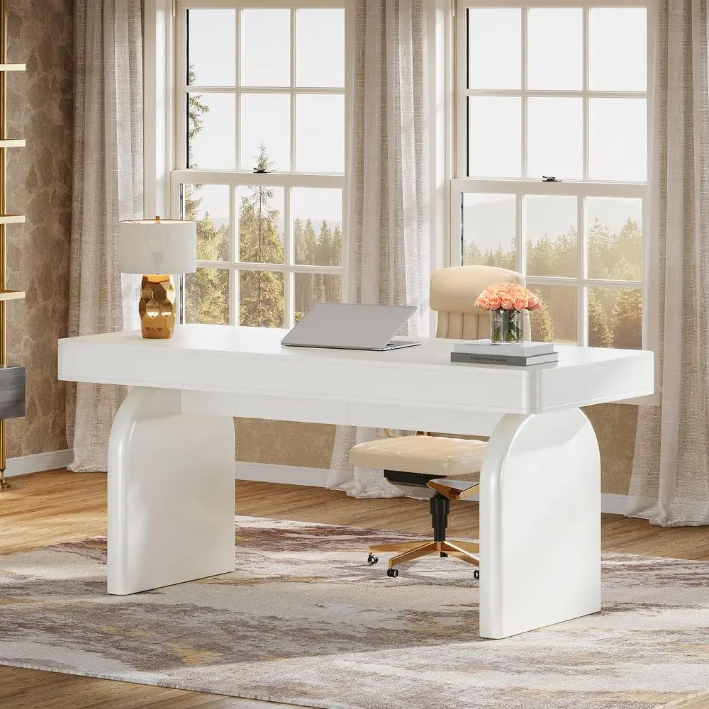 63 Inch Modern White Desk with - Home Office Work Table ulasan dan harga