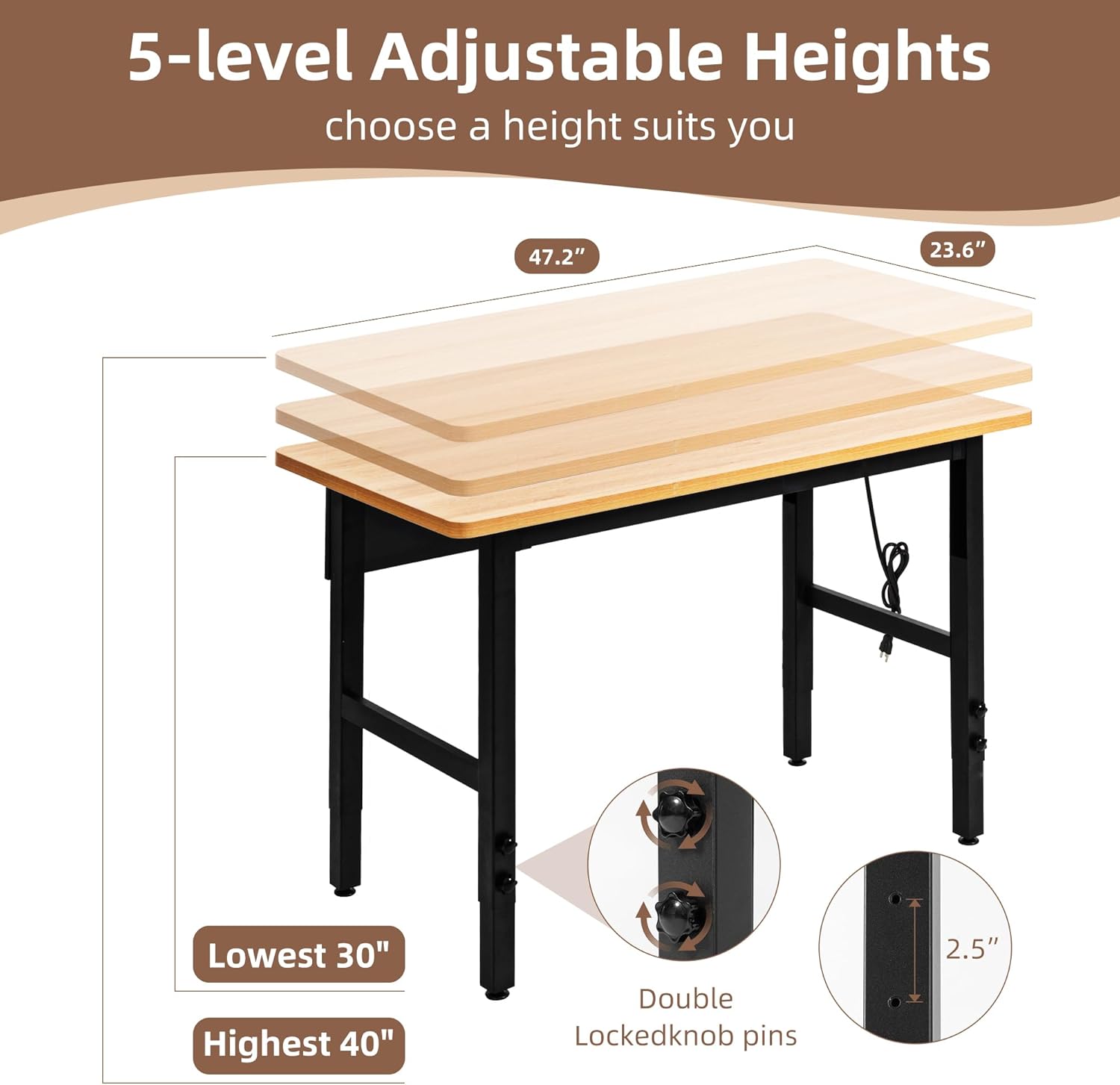 Adjustable Workbench With Powe - Home Office Work Table ulasan dan harga