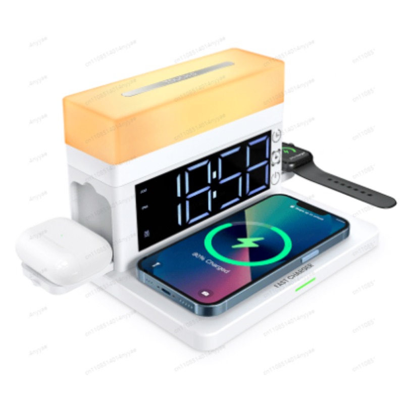 6-in-1 Wireless Charging Desk  - Led Desk Clock ulasan dan harga