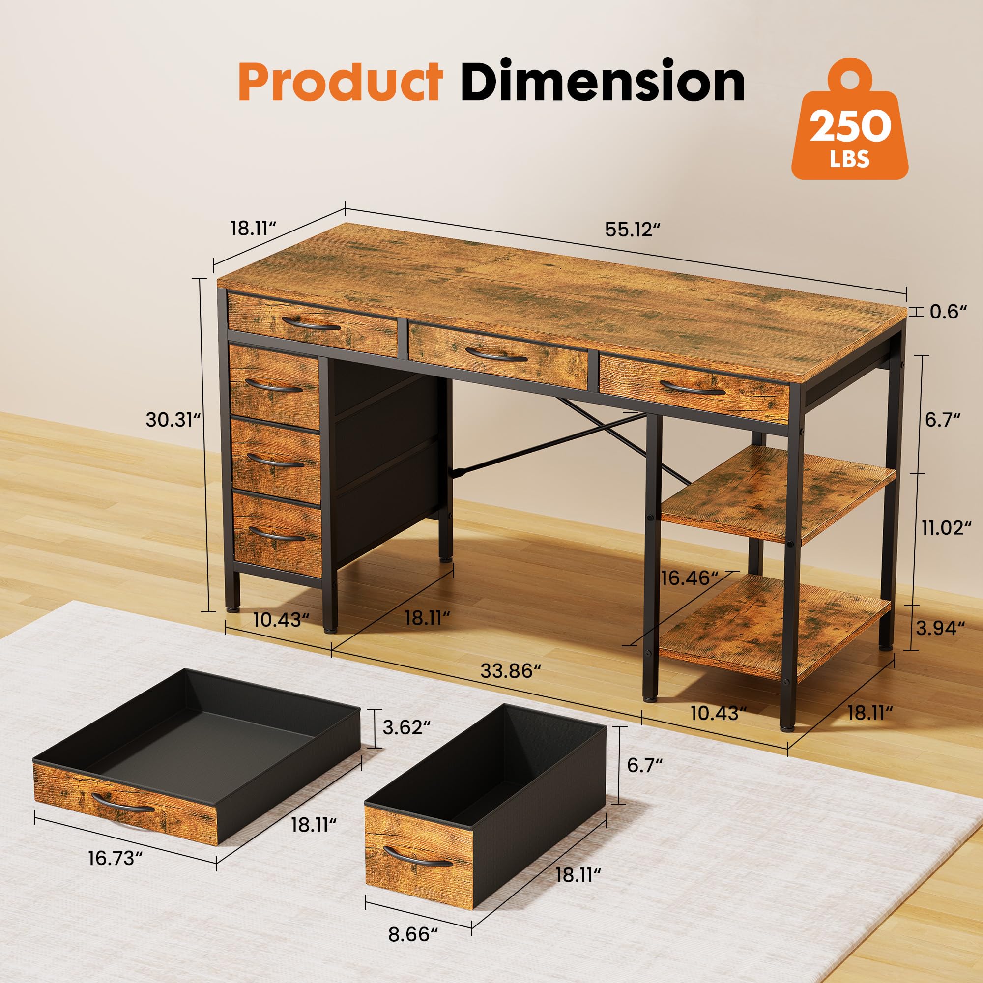 JHK 55 Inch Computer Desk with - Home Office Work Table ulasan dan harga