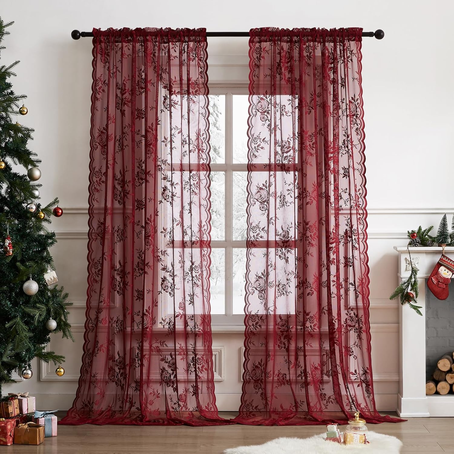 1 pc Burgundy Lace Curtains 45 - Home Office Setup ulasan dan harga