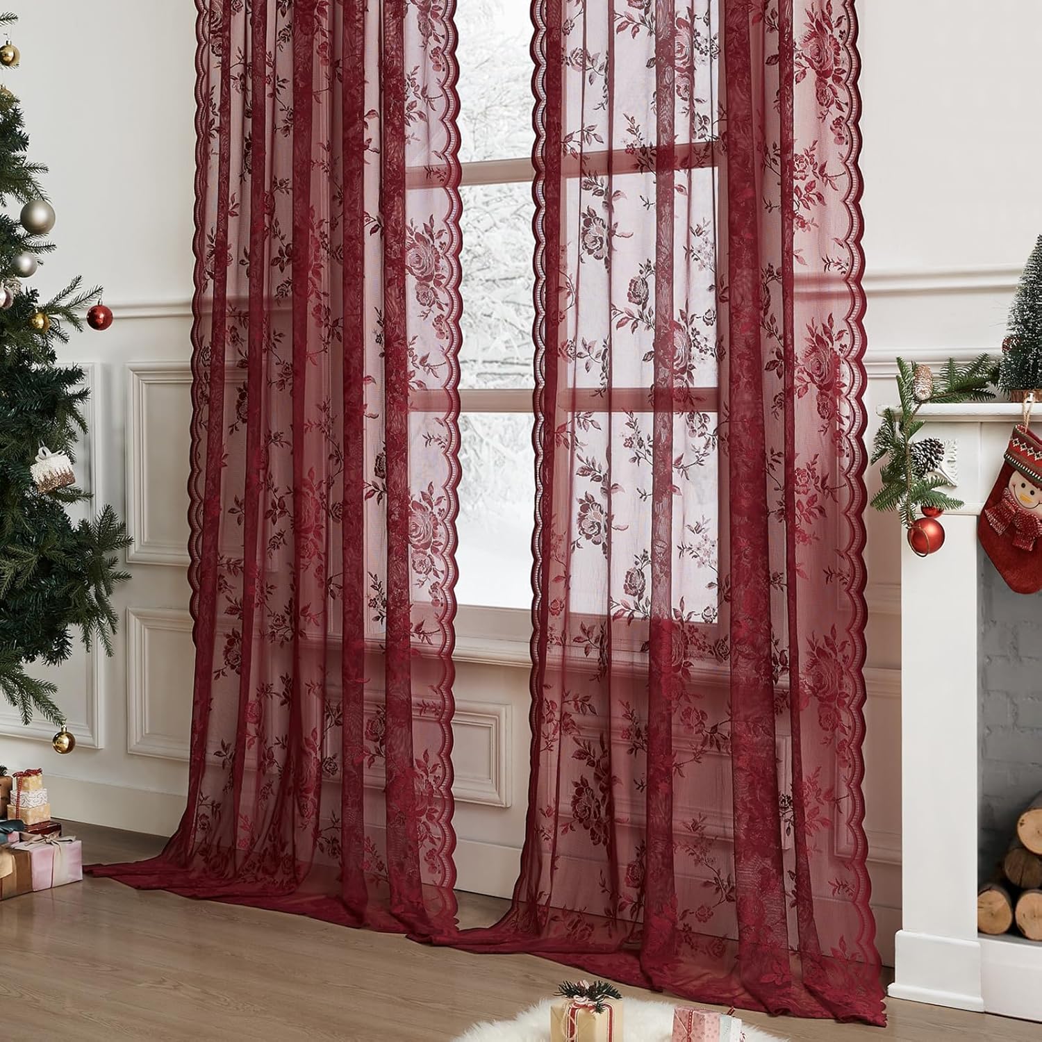 1 pc Burgundy Lace Curtains 45 - Home Office Setup ulasan dan harga