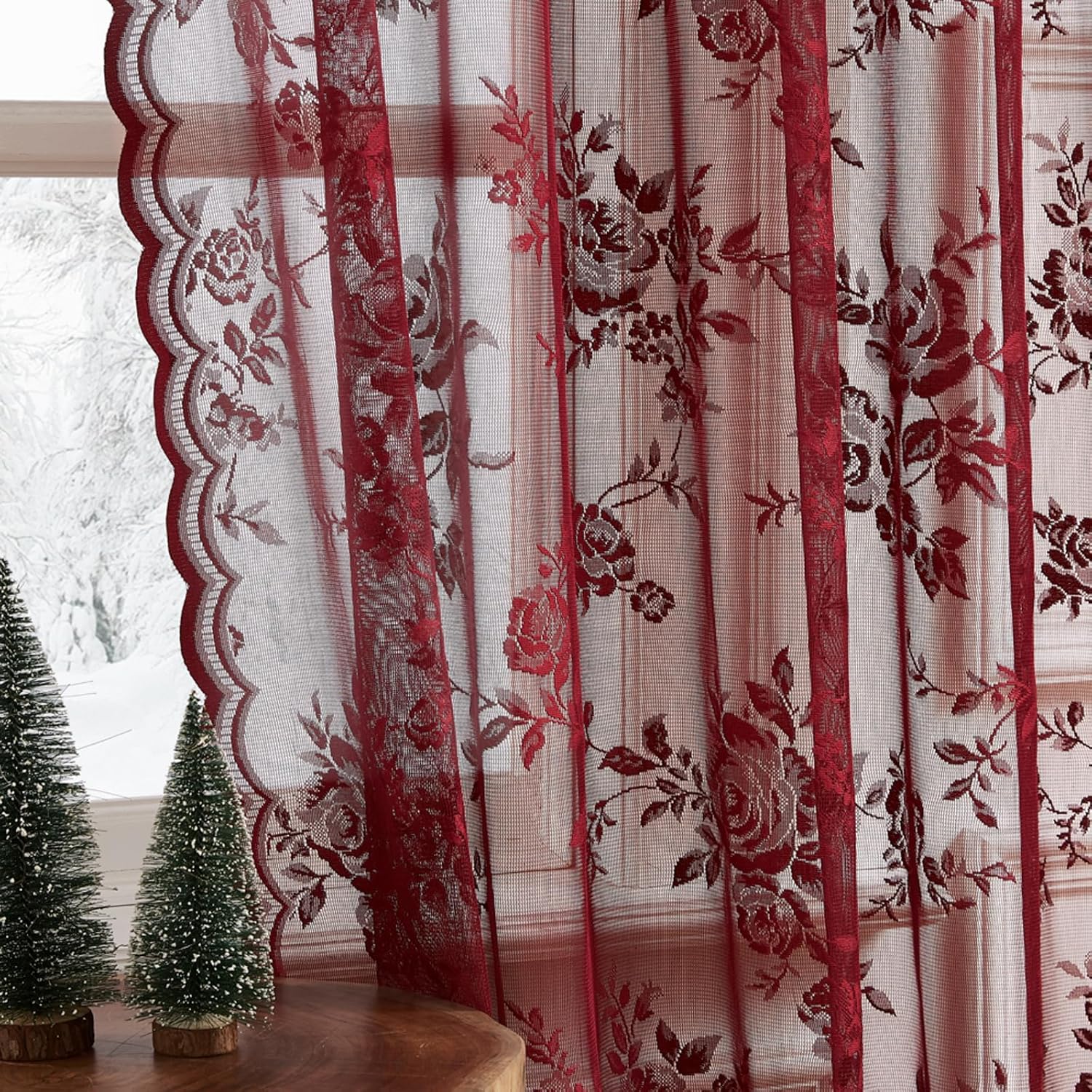 1 pc Burgundy Lace Curtains 45 - Home Office Setup ulasan dan harga