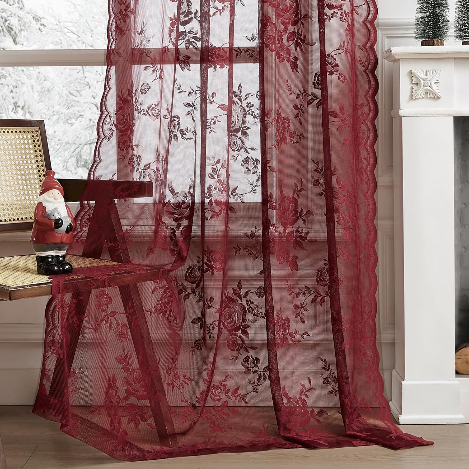 1 pc Burgundy Lace Curtains 45 - Home Office Setup ulasan dan harga