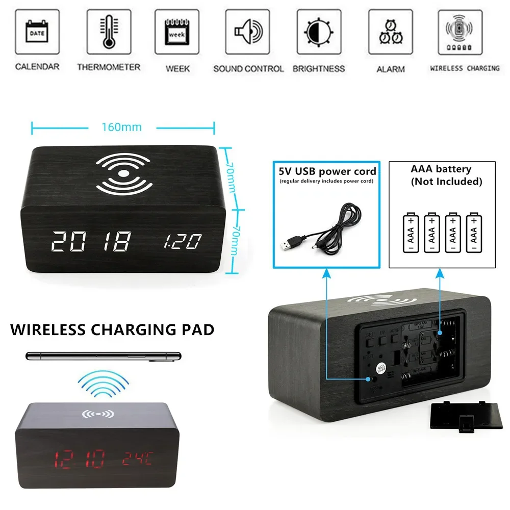 Alarm Clock LED Digital Wooden - Led Desk Clock ulasan dan harga