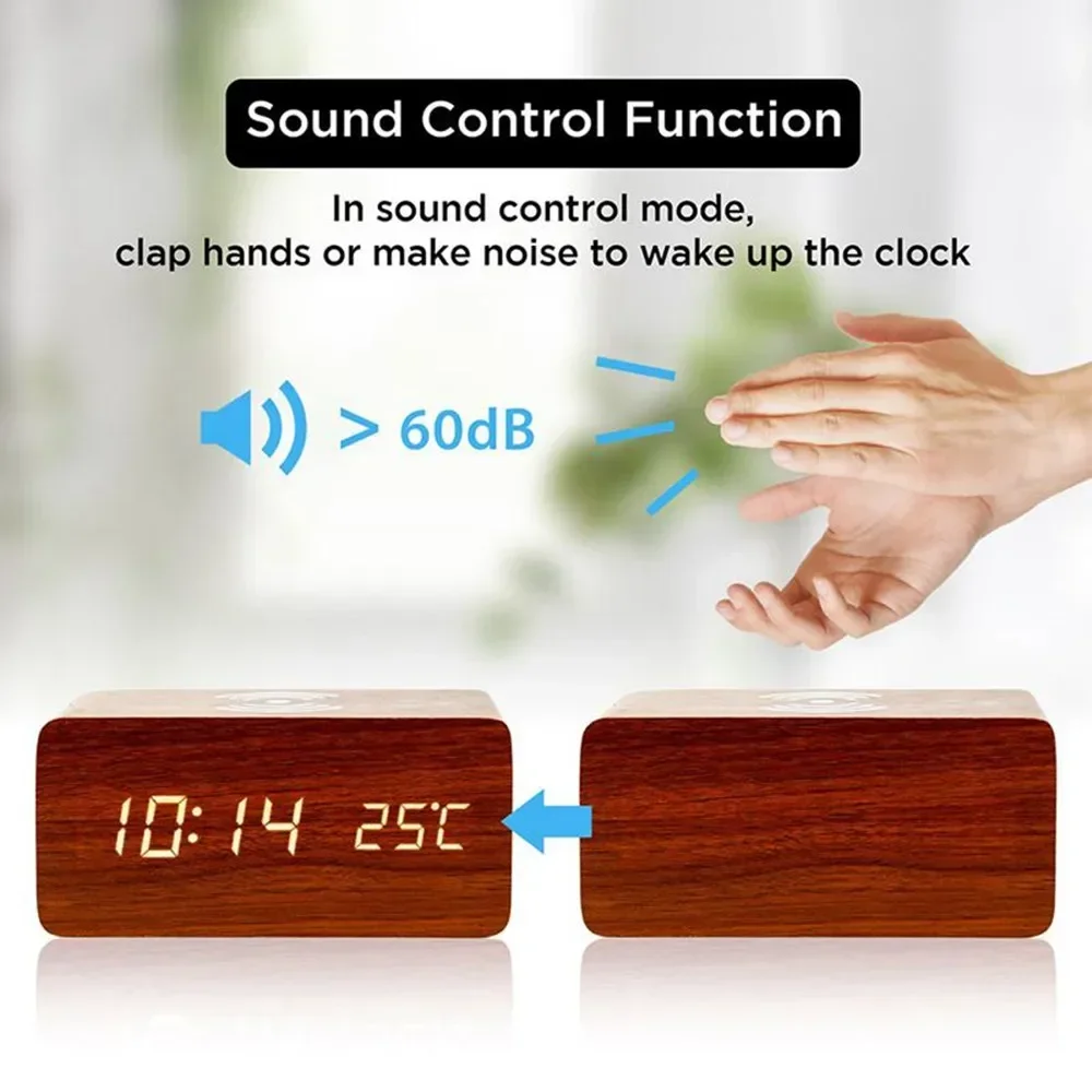 Alarm Clock LED Digital Wooden - Led Desk Clock ulasan dan harga