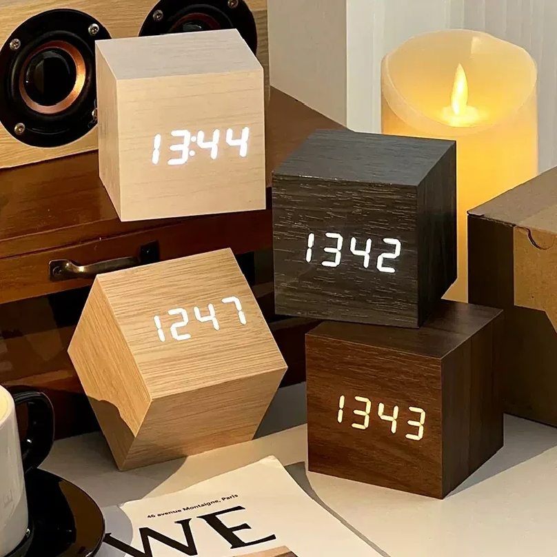 Wooden Digital Alarm Clock wit - Led Desk Clock ulasan dan harga