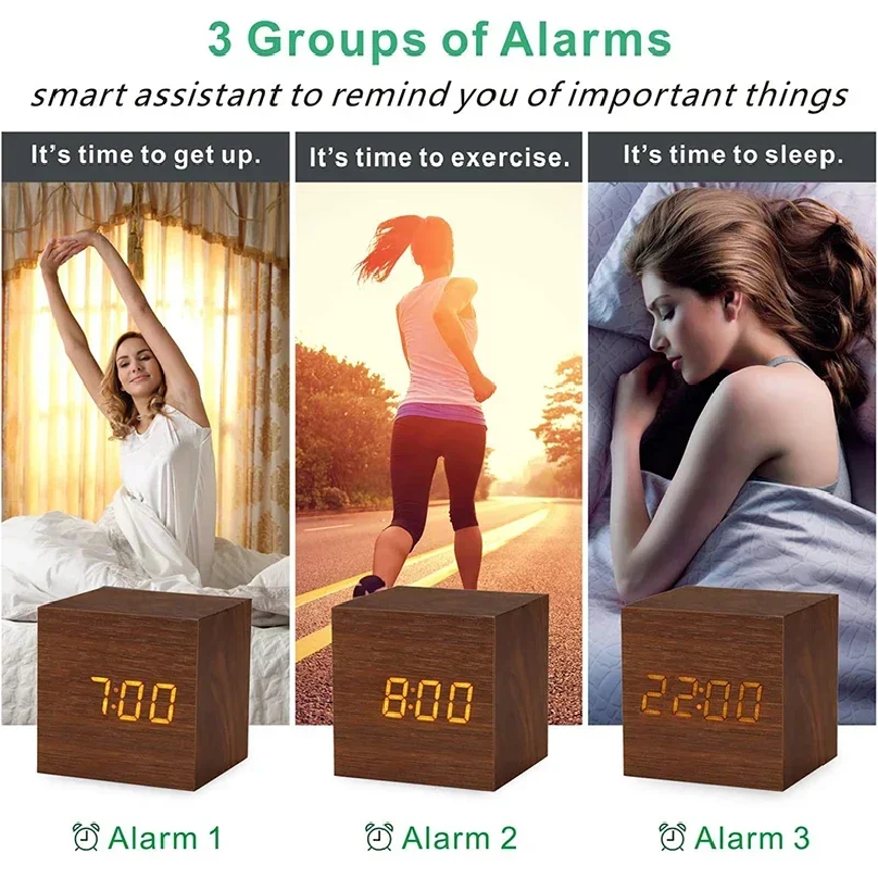Wooden Digital Alarm Clock wit - Led Desk Clock ulasan dan harga