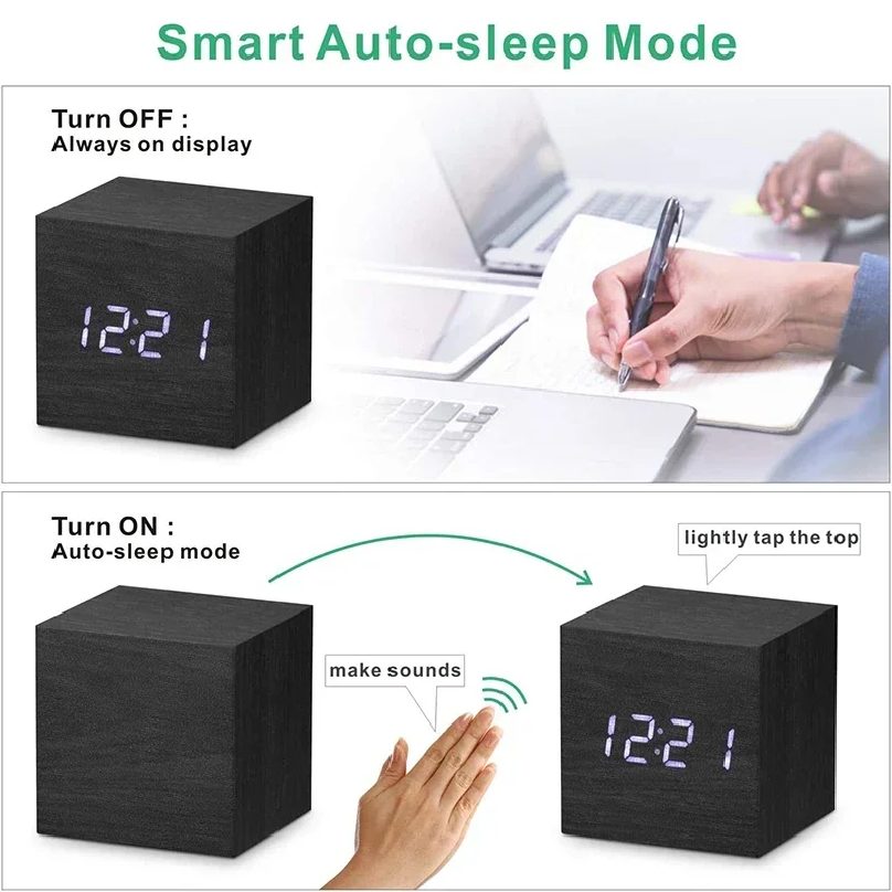 Wooden Digital Alarm Clock wit - Led Desk Clock ulasan dan harga